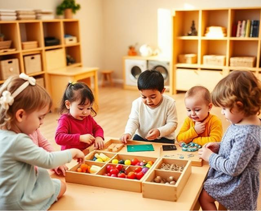 Children learning in a Montessori classroom